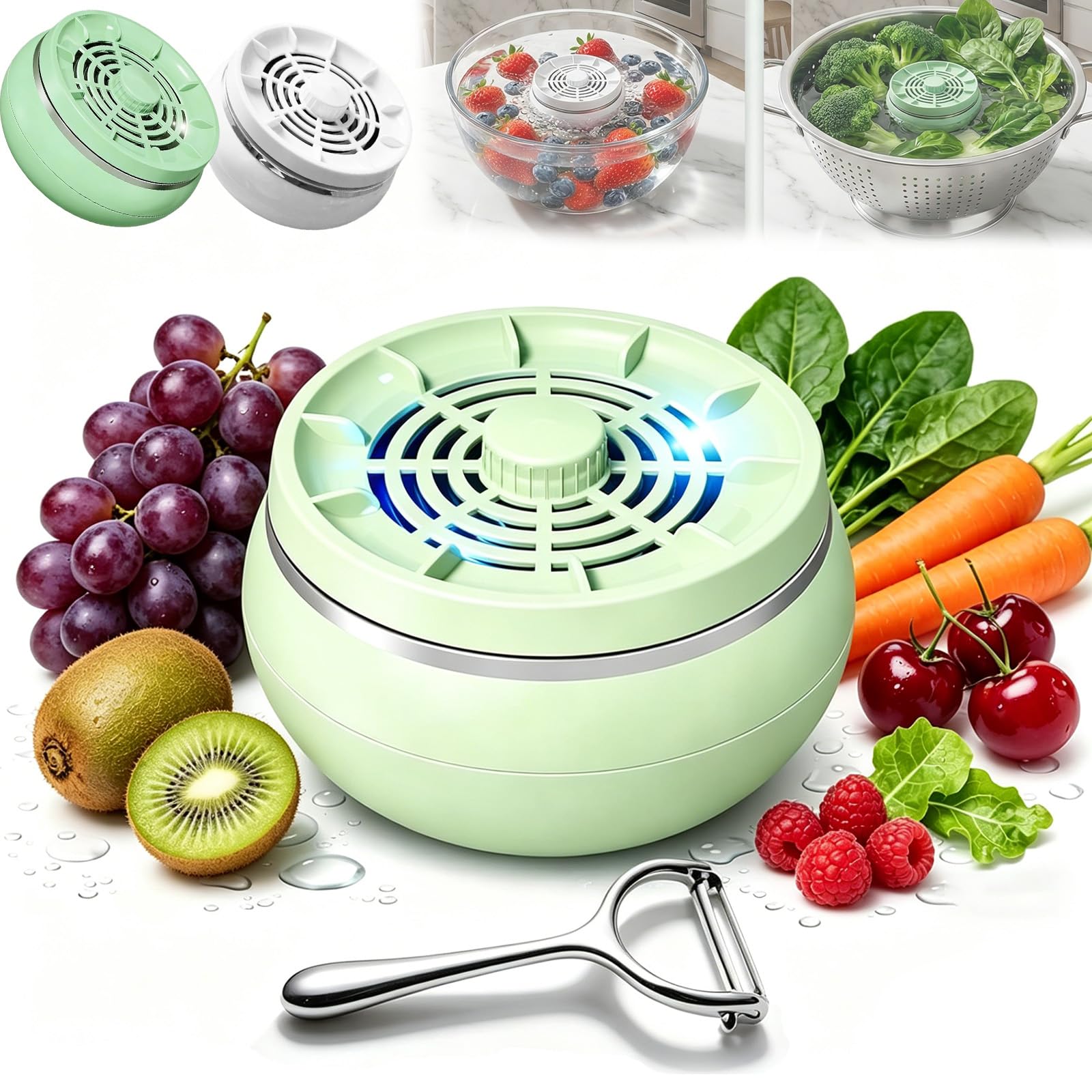 Nnbwlmaee Green Vortex Fruit And Vegetable Washer, Fruit And Vegetable Purifier Cleaner, Fruits And Vegetables Washing Machine With 4 Cleaning Modes, For Home Kitchen Cooking Grain Rice Seafood (Green)