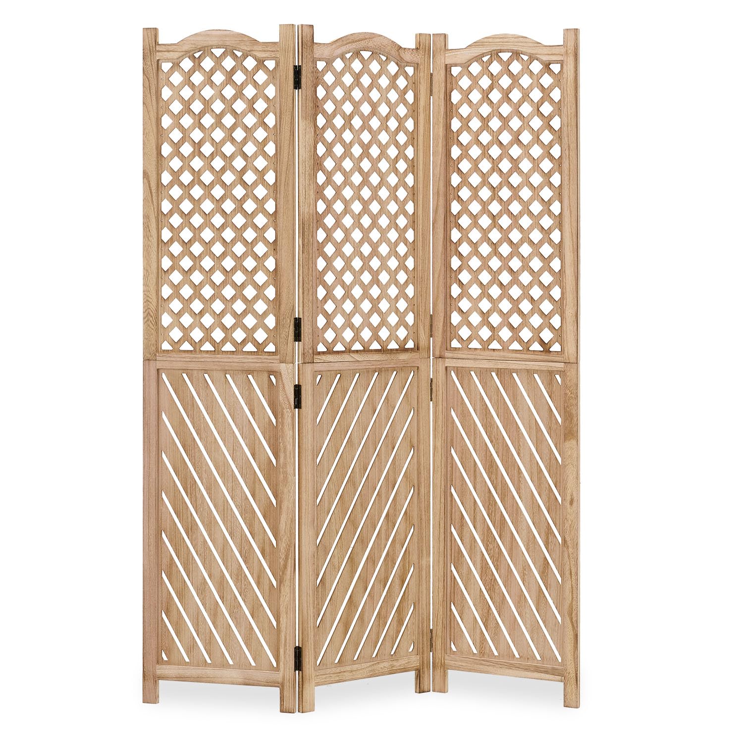 Homestyle4u 2014 Paravent 3 panneaux en bois naturel, protection visuelle espagnole