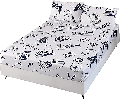 SDIII Juego de sábanas tamaño Queen de 3 piezas, color azul oscuro y blanco, juego de cama en una bolsa, suave y transpirable, linda ropa de cama