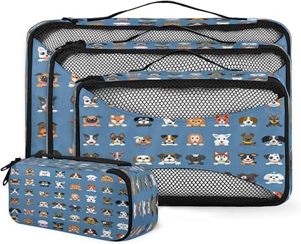4 Set Packing Cubes for Travel, Dog Print Packing Cubes for Women, Travel Luggage Packing Organizers, Packing Cube Set, Cute Dog