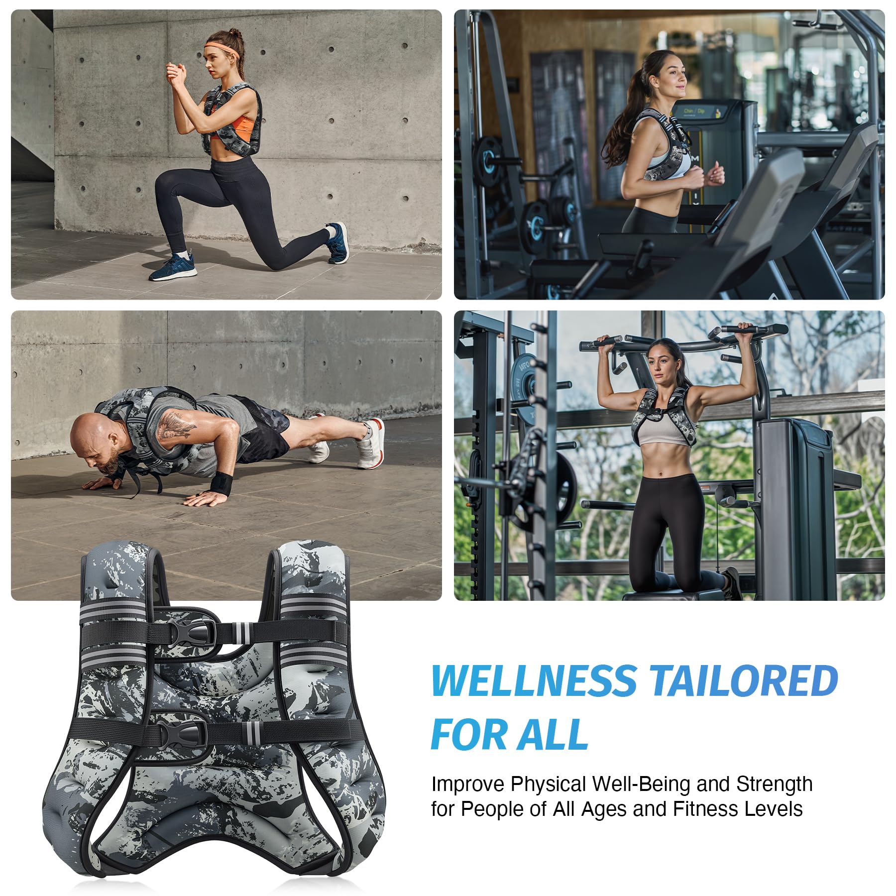 ZELUS Weighted Vest, 6lb/8lb/12lb/16lb/20lb/25lb/30lb Weight Vest with Reflective Stripe for Workout, Strength Training, Running, Fitness, Muscle Building, Weight Loss, Weightlifting: 20 lb Urban Gray Camo