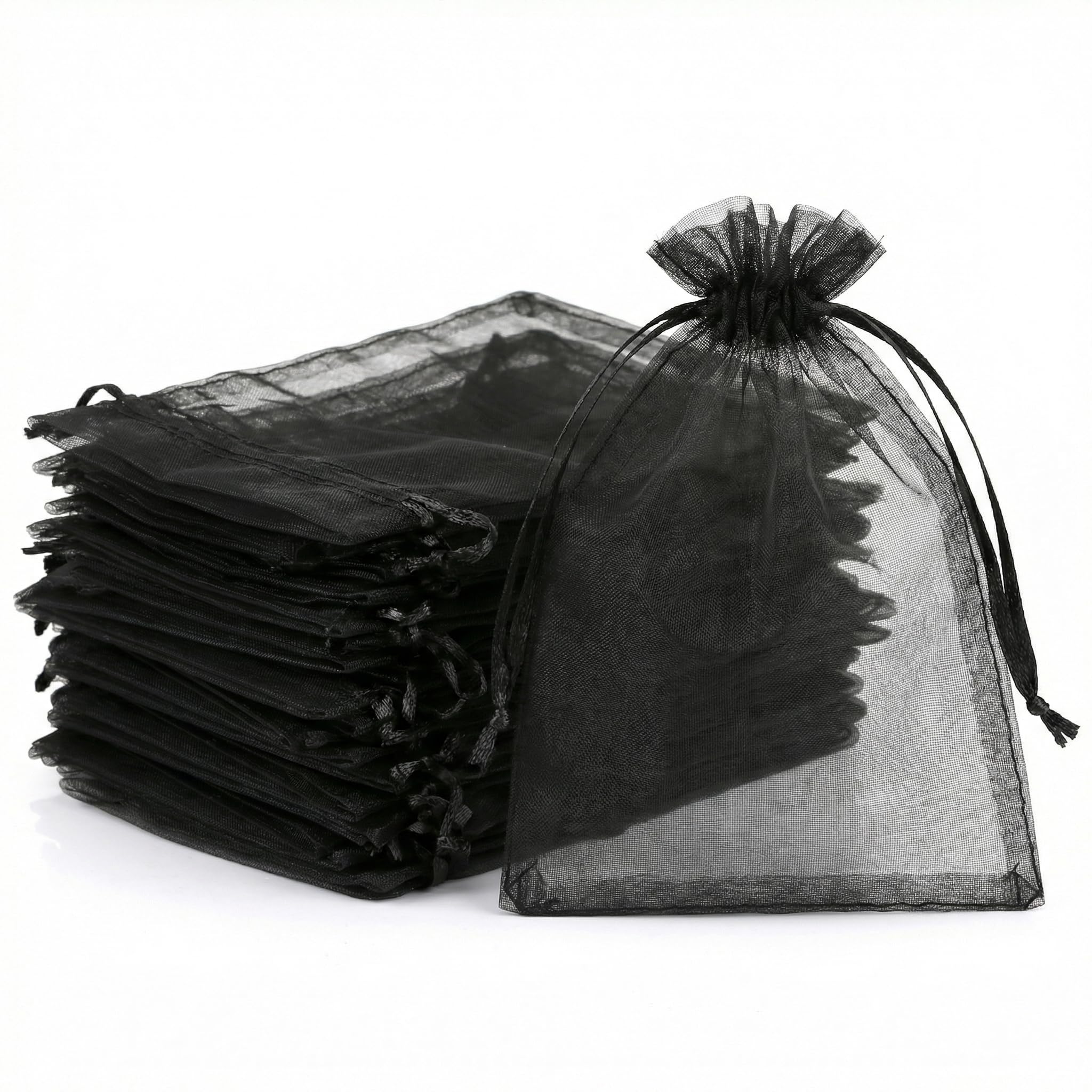 Naler 120 x Organzasäckchen Schwarz Organzabeutel Organza Schmuck Säckchen Geschenktüten für Verpackung, 10 x 15 cm