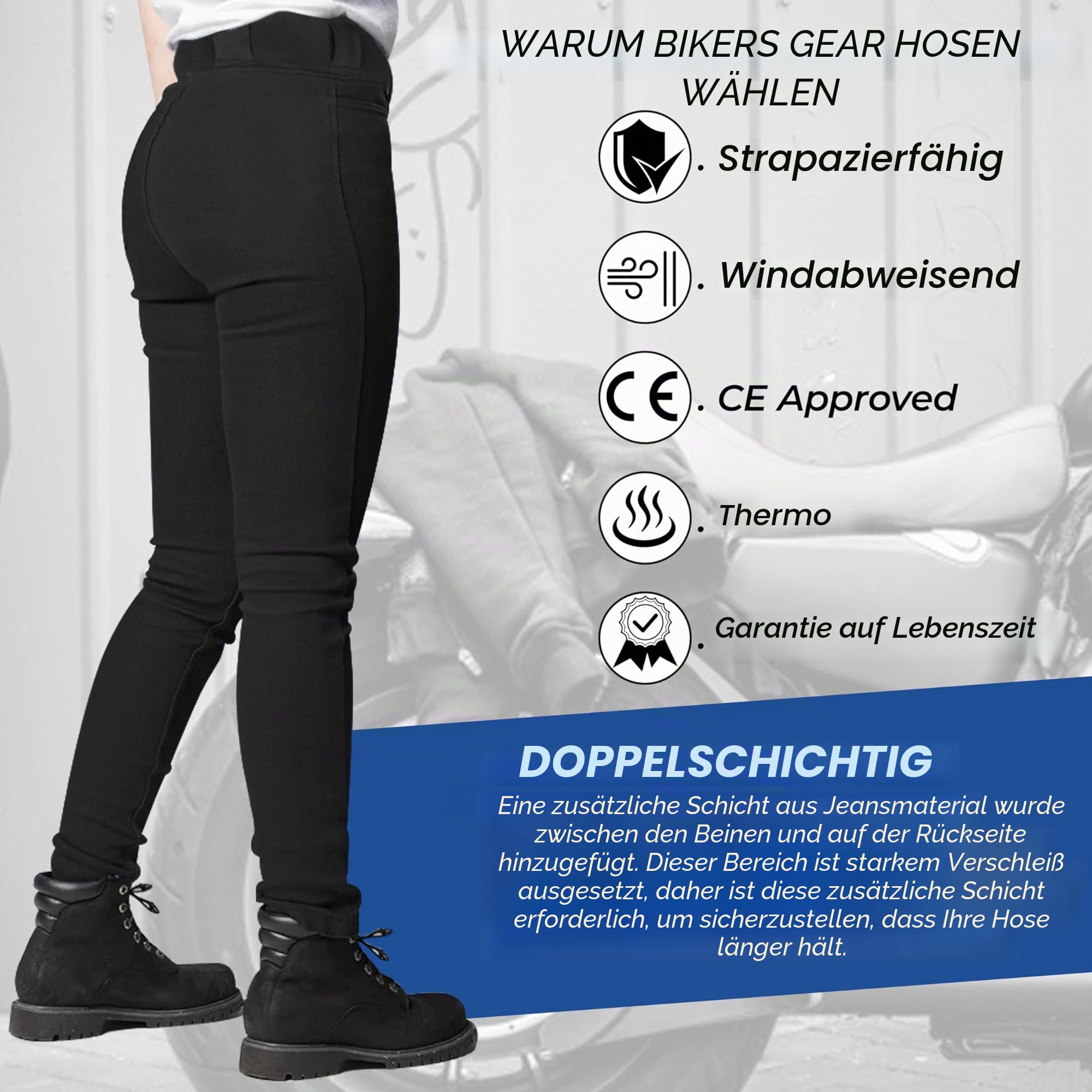Bikers Gear Motorrad-Leggins für Damen, atmungsaktiv, elastisch, schmale Passform, Biker-Leggins für Damen, mit abnehmbarer Ce-Rüstung
