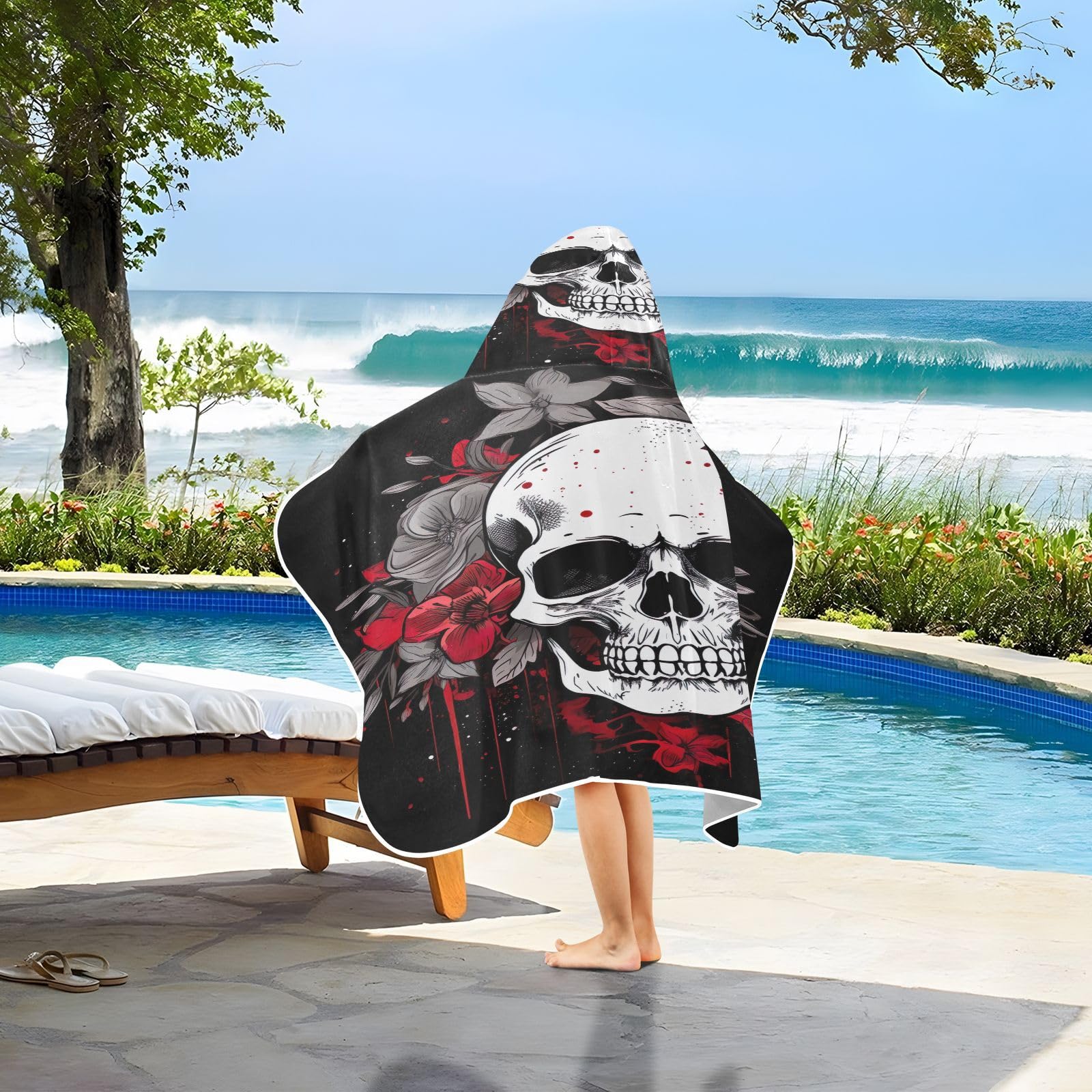 Amazon.com: Kigai Hooded Towel for Kids Skull with Flowers Beach