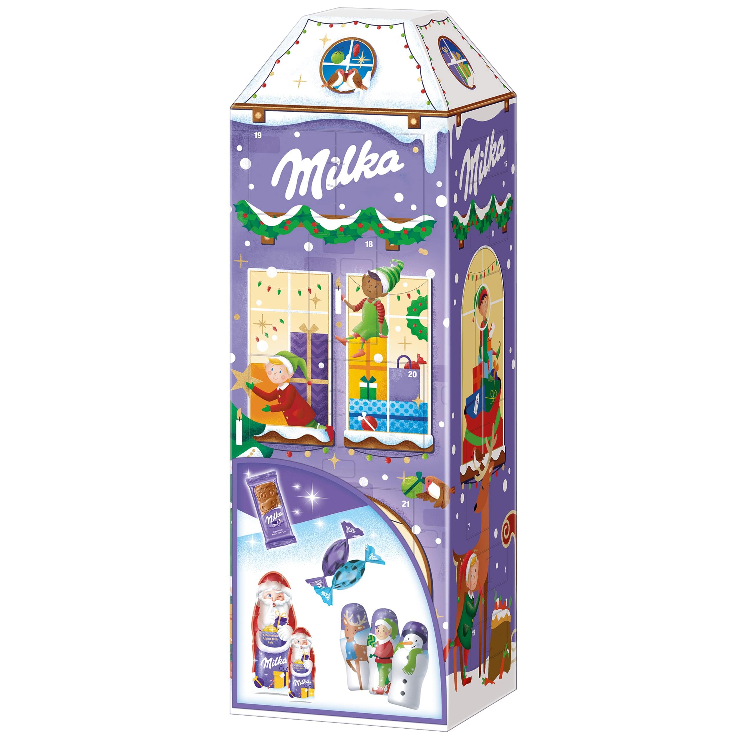Milka 3D Haus Adventskalender – Weihnachtskalender mit Schokolade und Bonbons – 229g
