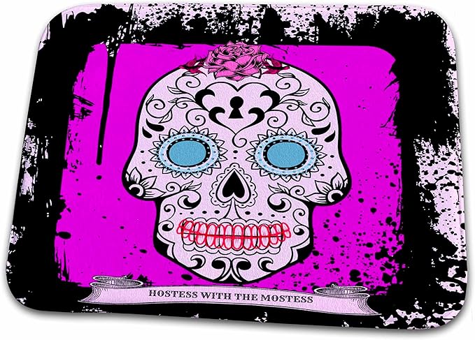 3dRose Bathroom Bath Rug Mat - Hostess with The Mostess. Day of The Dead. Hot Pink. Unique Design. Sugar Skull