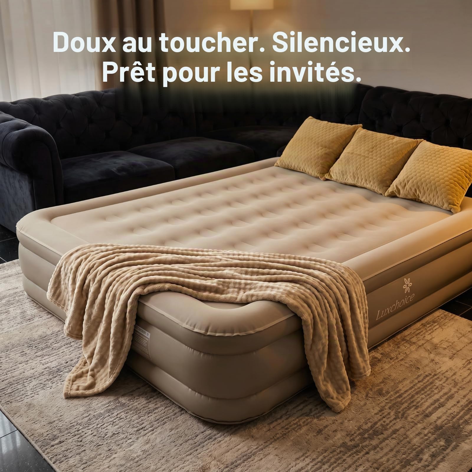 Luxchoice Matelas Gonflable électriques 2 Personnes Lit Gonflable Autogonflant avec Portable Pompe Anti-Usure et Anti-Bruit en Tissu de Qualité Supérieure pour Le Camping ou la Maison