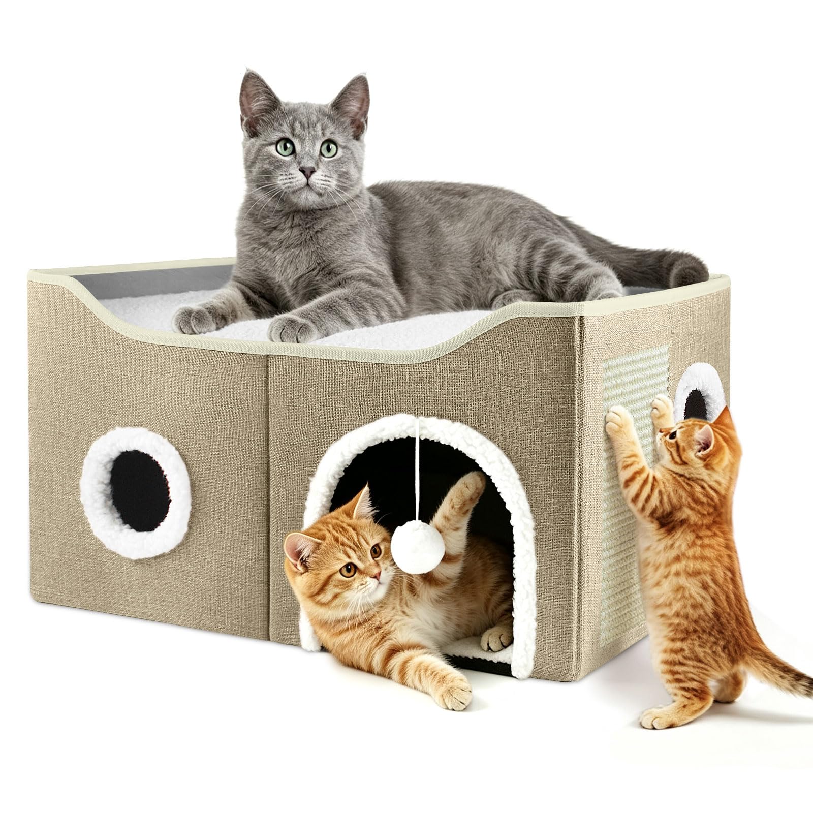 Cat House for Indoor Cats, Extra Large Cat Cave Bed with Scratch Pad