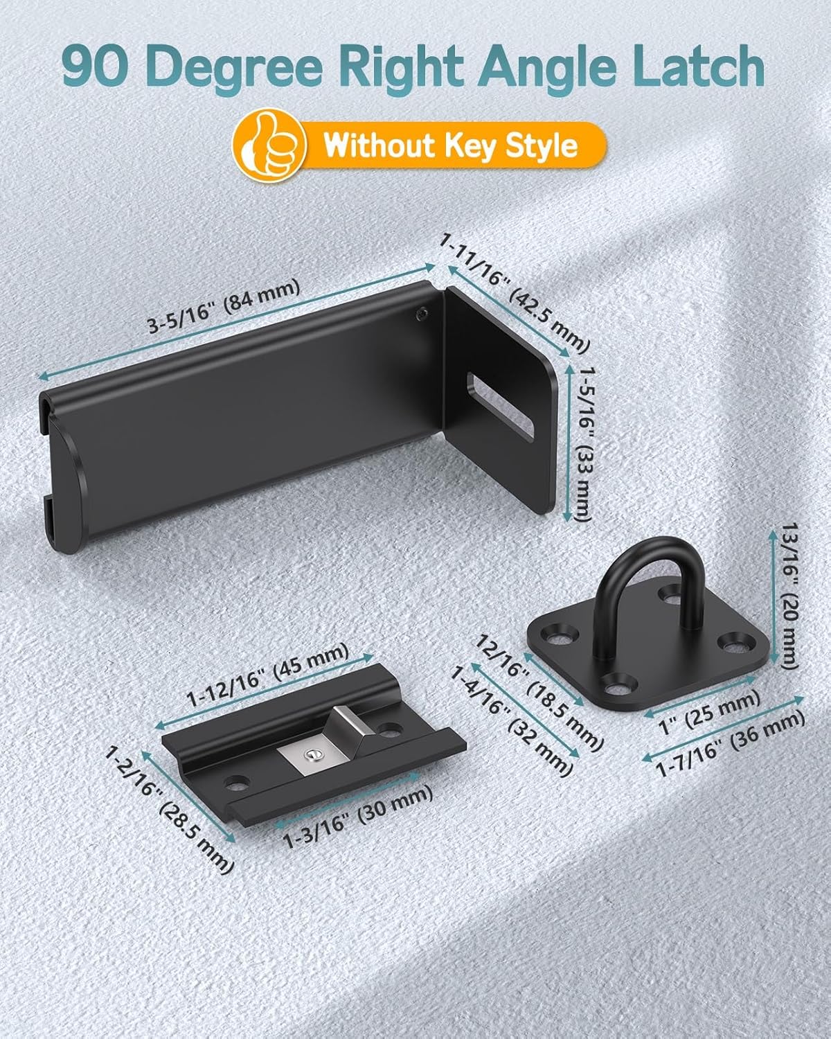 90 Degree Door Hasp Latch Lock, Home Security Right Angle Latch, Sliding Barn Door Lock for Gate, Bedroom, Fence, Garden (Black, 3.3 Inch-1 Pc)
