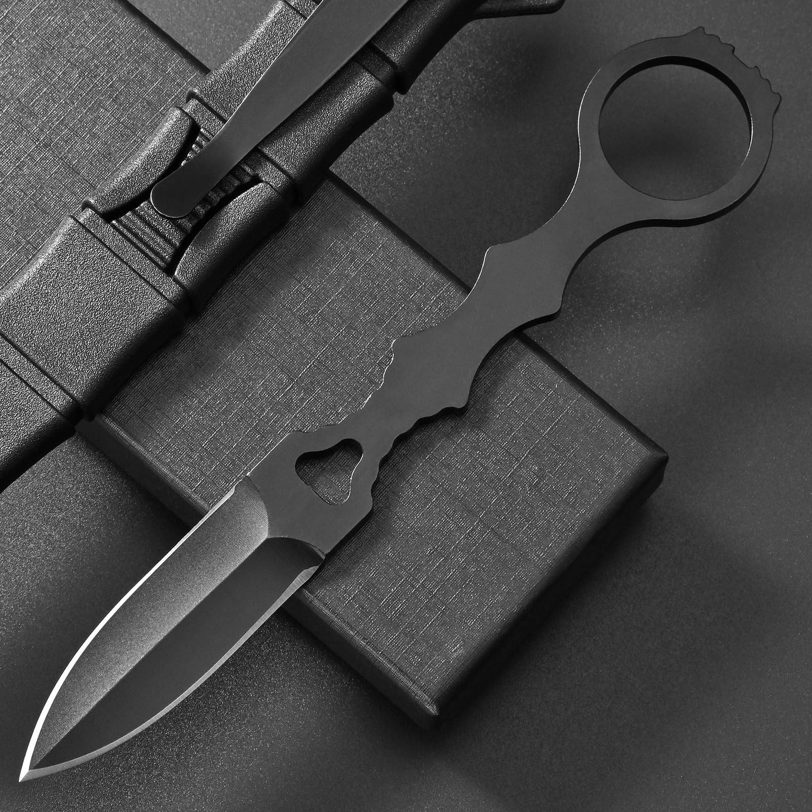 Gtkii GTK397 Cool Fixed Knife D2 Steel Blade Stainless Steel Handle EDC Tool Knifes for Outdoor Camping Adventure Survival(B)