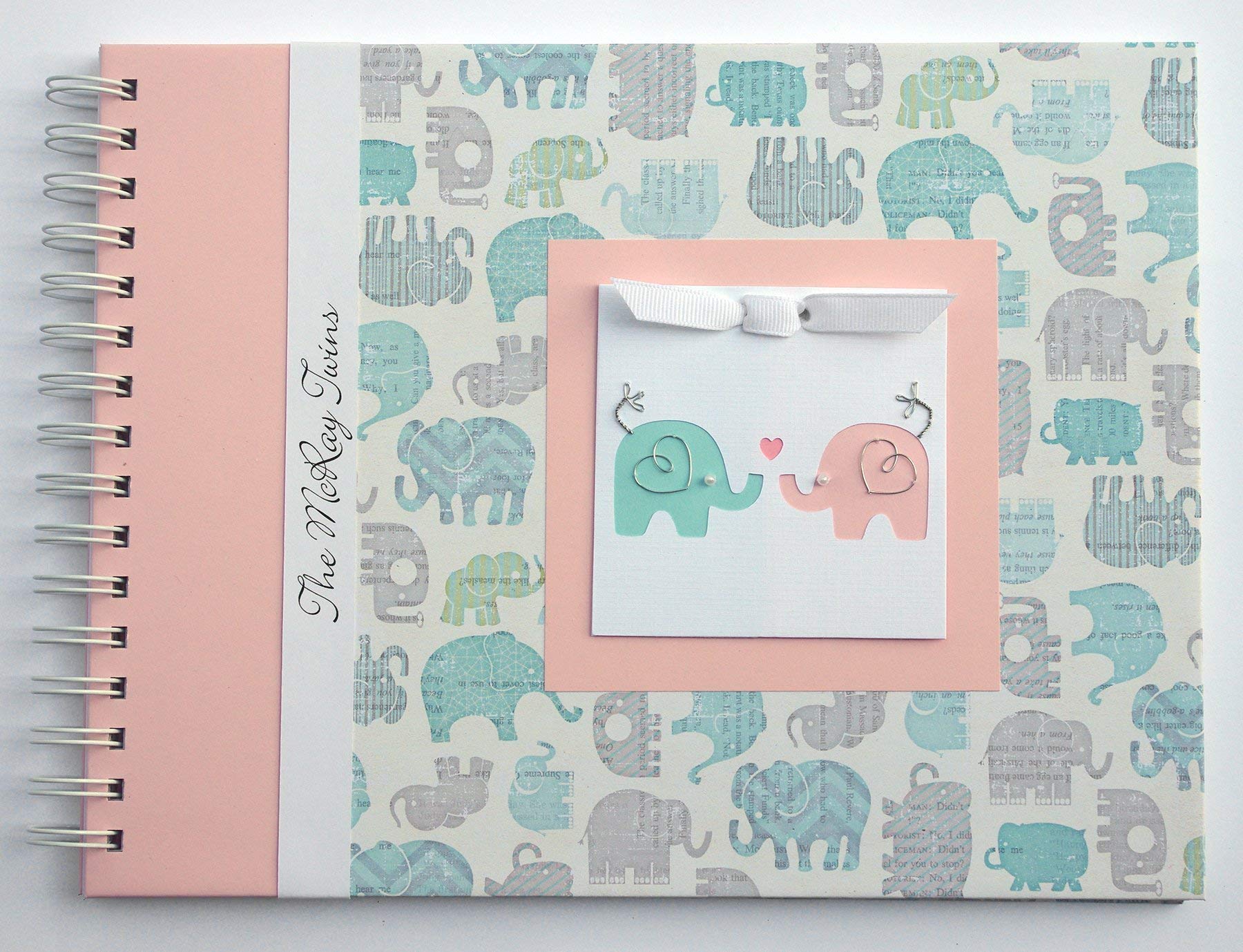 Elephant Twin Baby Memory Book Personalized Hard Cover First Year