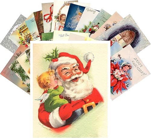 PIXILUV Paquete de postales 24pcs Vintage Navidad Felicitación Tarjetas Santa Reimpresión