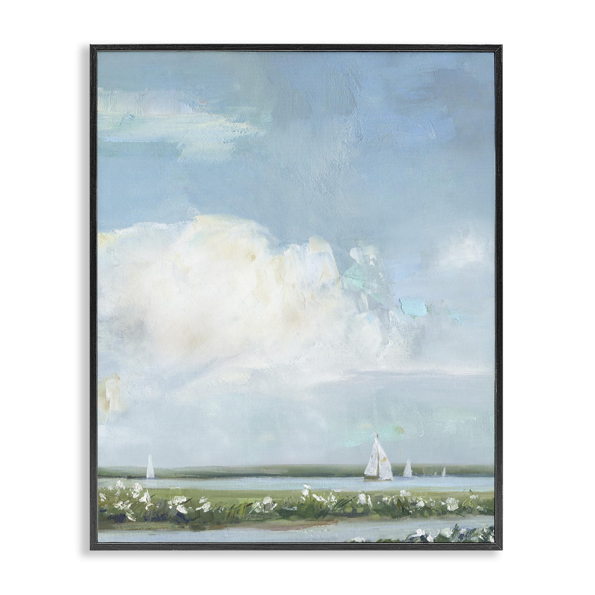 Stupell Industries Midnight Black (Textured) 'Seaside Sailing Along Meadow'| Framed Giclee Art