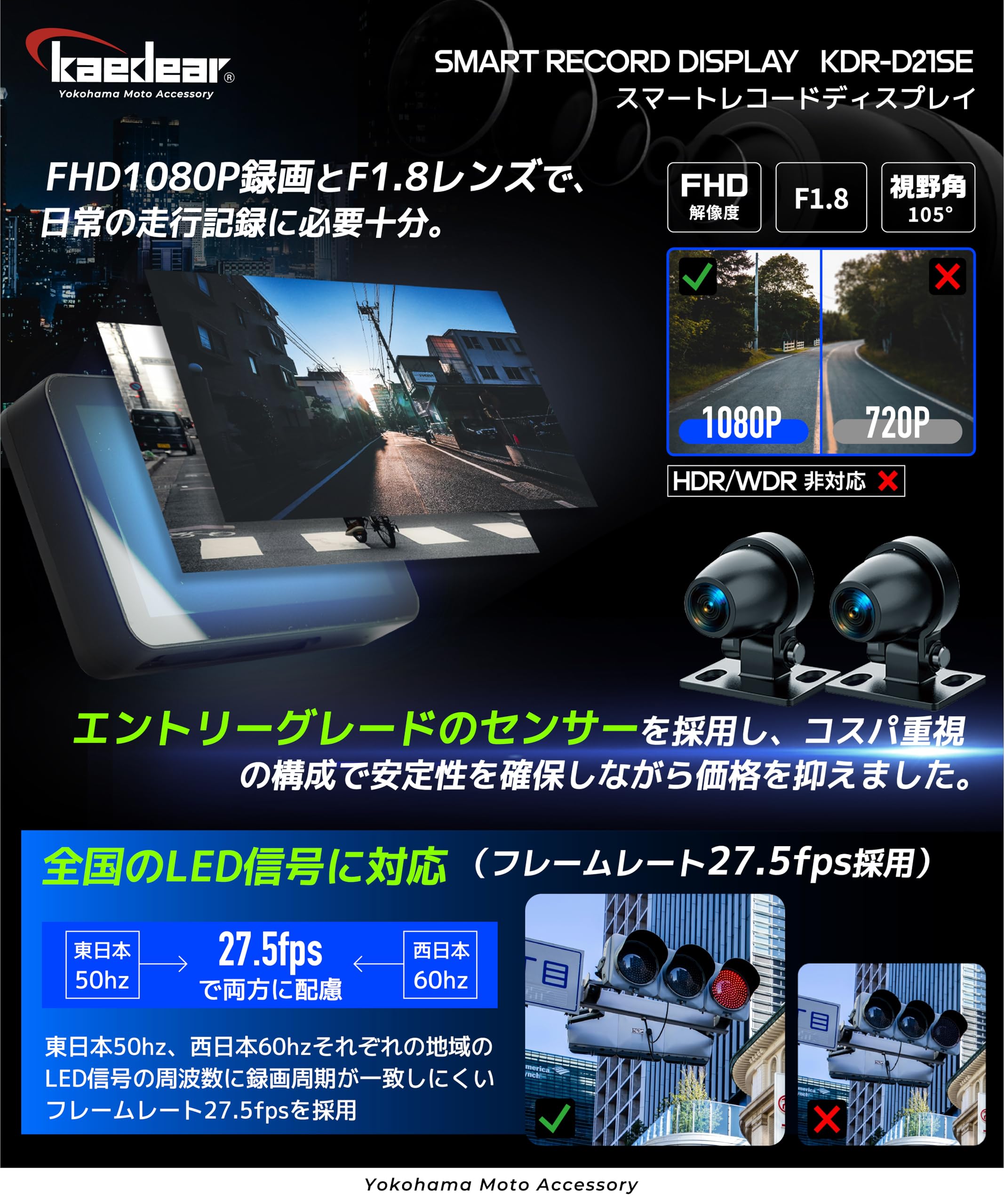 Amazon.co.jp: Kaedear(カエディア) バイク スマートモニター ドライブ