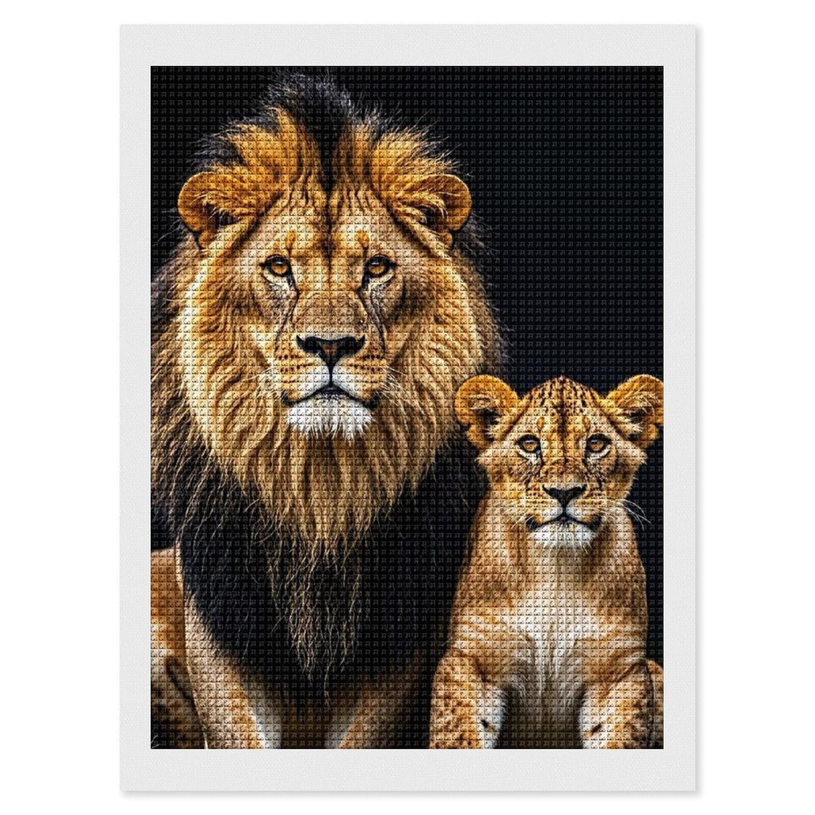 FodPand Gentle Lions Diamond Painting Kits for Adults Beginners 12x16 Full Drill Diamond Art with DIY Tools Square 5D Diamonds Dots Crafts Gem Art Paint by Diamonds for Home Wall Decor Relaxing Gift