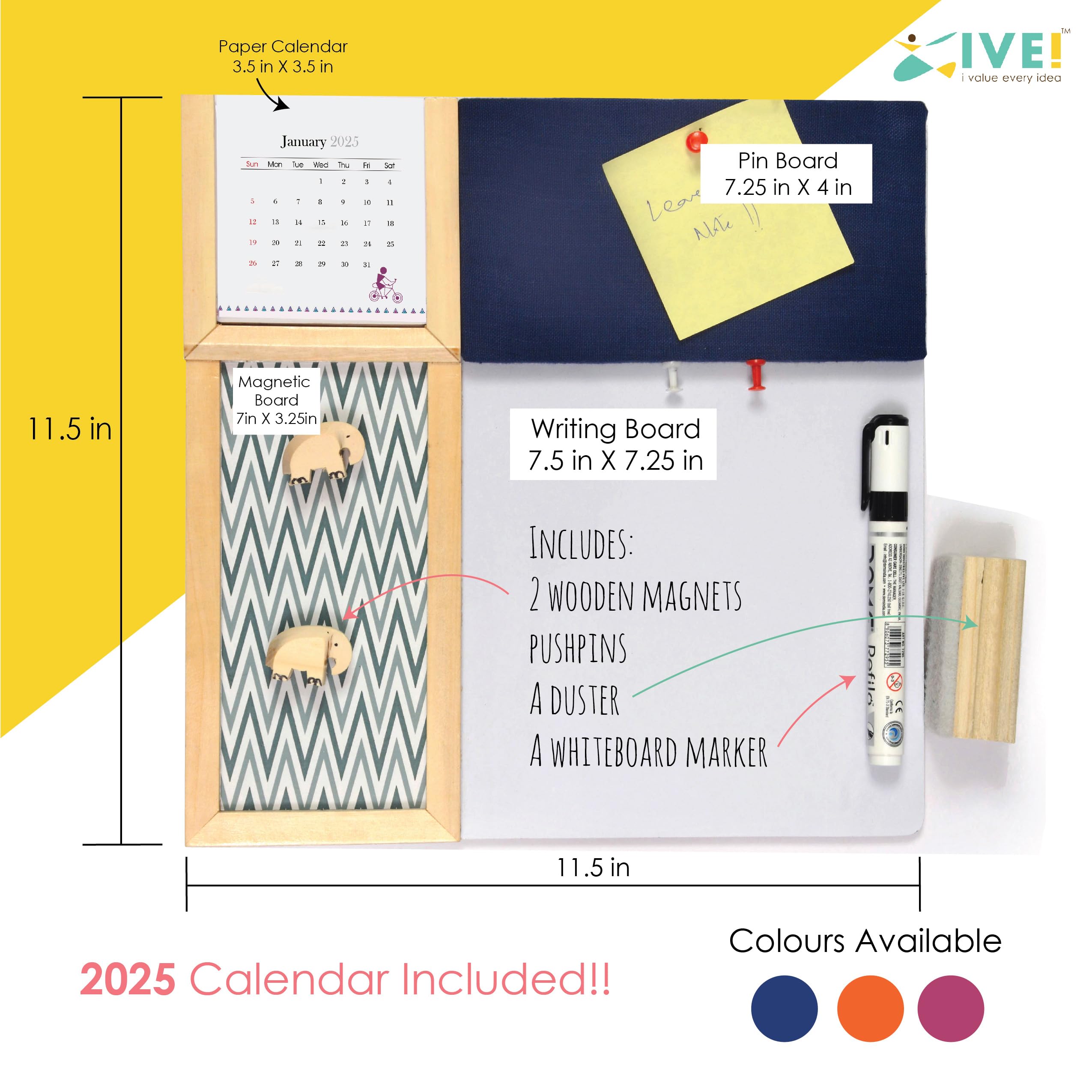 IVEI Combination Board - Pin and White Board Combo - Dry Erase - Bulletin - Metal Board - Calendar | All Purpose to-do Boards for Office, School, Home