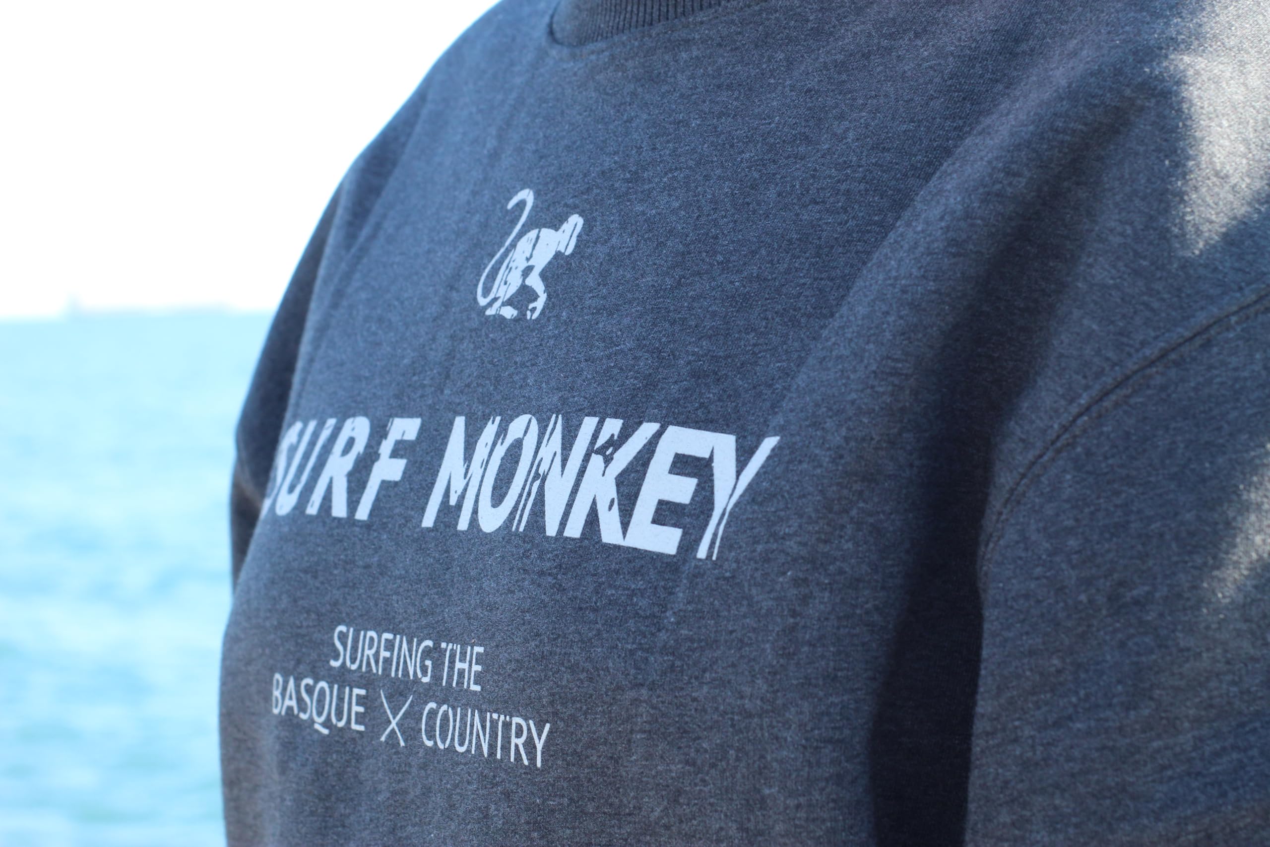 DRESSED IN MUSIC PLAY WITH ME Klassisches Sweatshirt mit Rundhalsausschnitt für Herren/Damen, Bio-Baumwolle, Surf Monkey