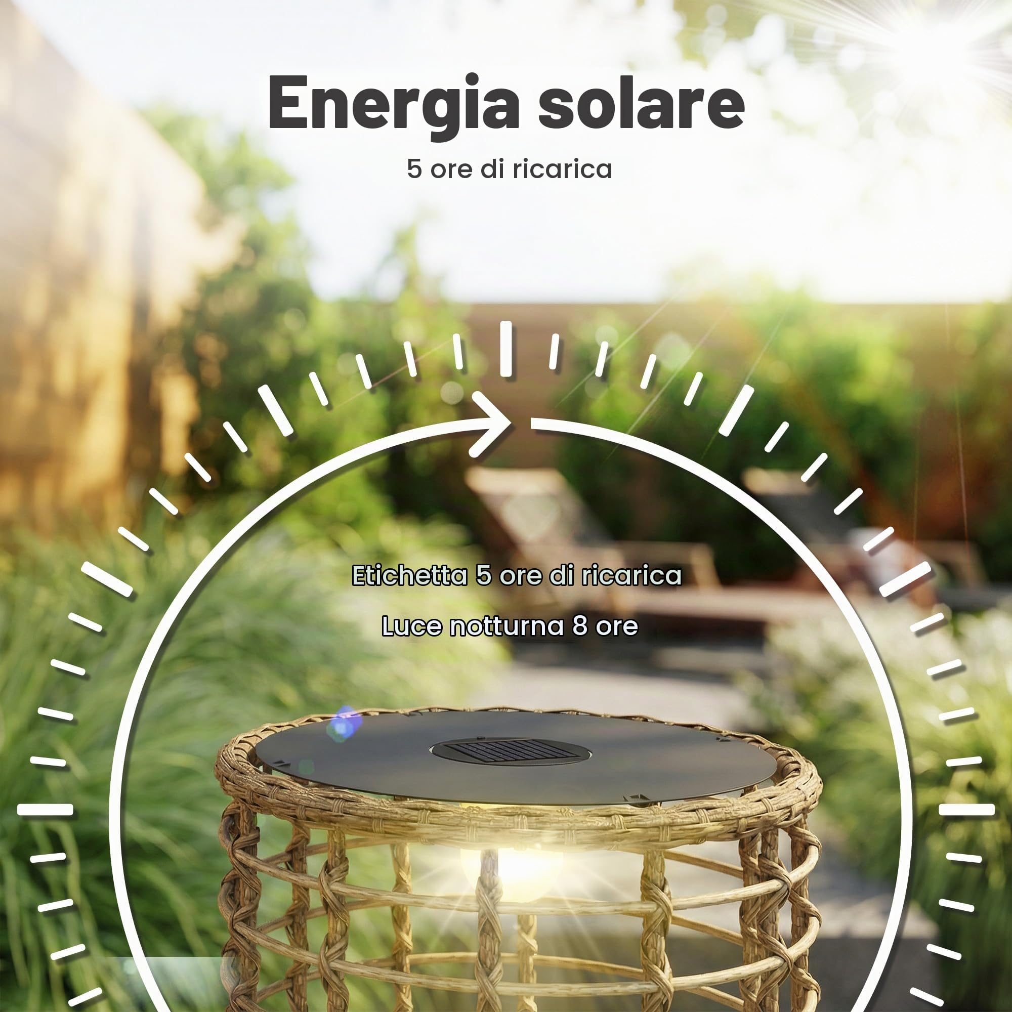 Outsunny Set di 2 lampade solari a energia solare in rattan con sensore di luce, lampada solare a LED in stile boho, IP44, impermeabile, per giardino, balcone, esterno, prato, cortile