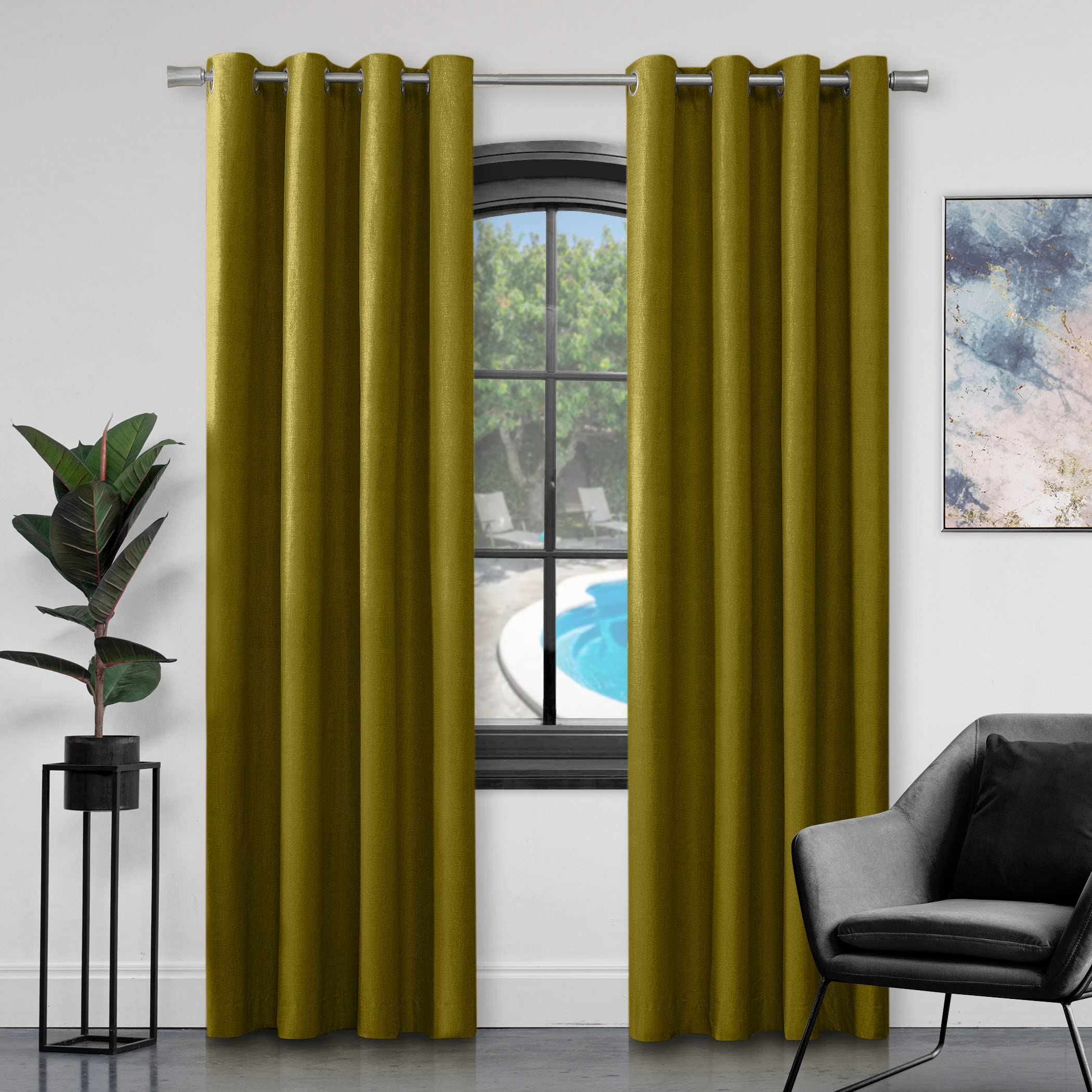 Rideaux à œillets imitation soie vert 228 x 228 cm pour un salon chaleureux