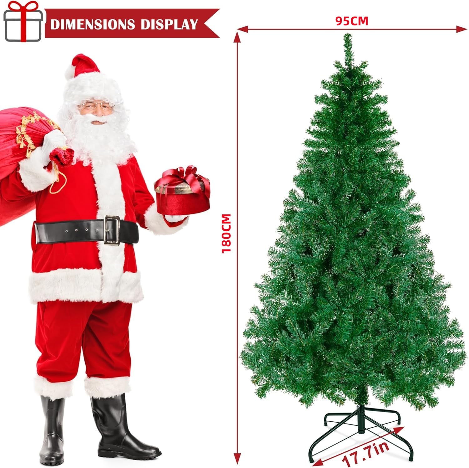tectake® Albero di Natale Artificiale Premium, Albero di Natale Realistico, Aghi Stampati a Pressofusione, Supporto Pieghevole, Decorazioni Casa Moderna: Verde - Premium - 230 cm / 1346 Rami Folti