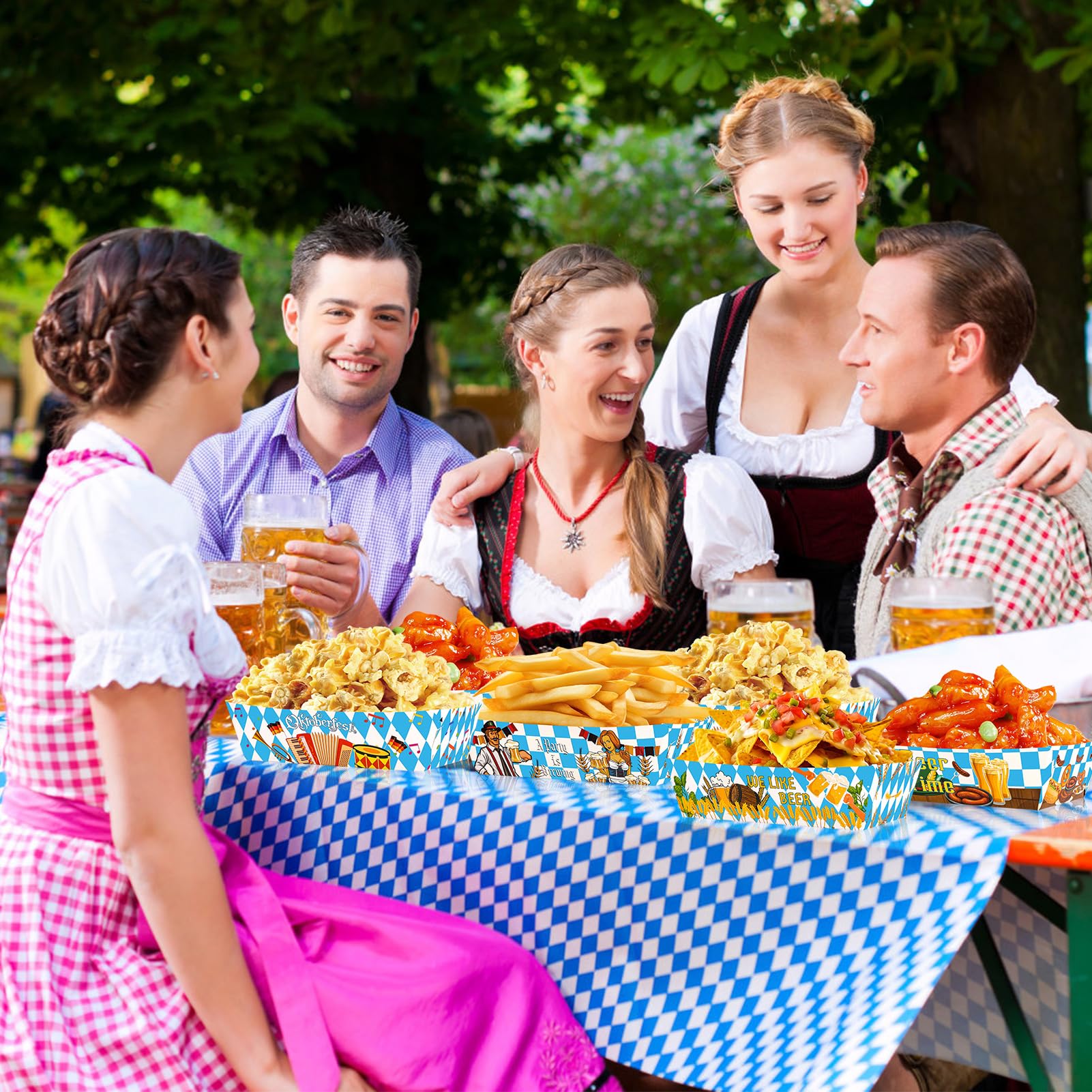 Oktoberfest Tabletts – 100 Stück, Blau-weiß Kariert, 14x8x4 Cm, Für Bierfeste & Partys