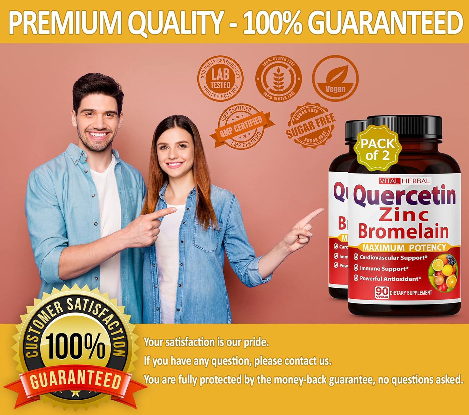 Premium High Purity Quercetin 98% with Bromelain Capsules Equivalent to 3470 mg - Maximum Potency with Green Tea Ashwagandha - Supports Overall Health Strength Energy (90 Count (Pack of 2)) : Health & Household
