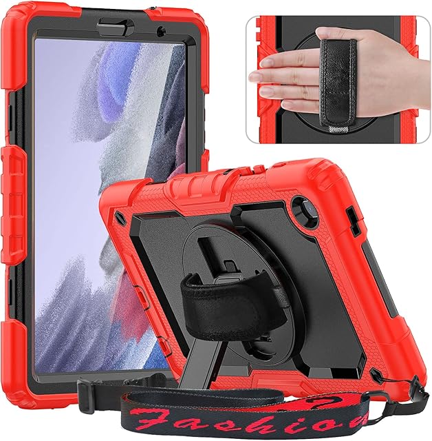 Timecity for Samsung Galaxy Tab A7 Lite Case 8.7 Inch (SM-T220 /T225 /T227), Shockproof Case with Screen Protector, 360 Rotating Hand Strap & Stand, Pencil Holder for Galaxy Tab A7 Lite Case, Red