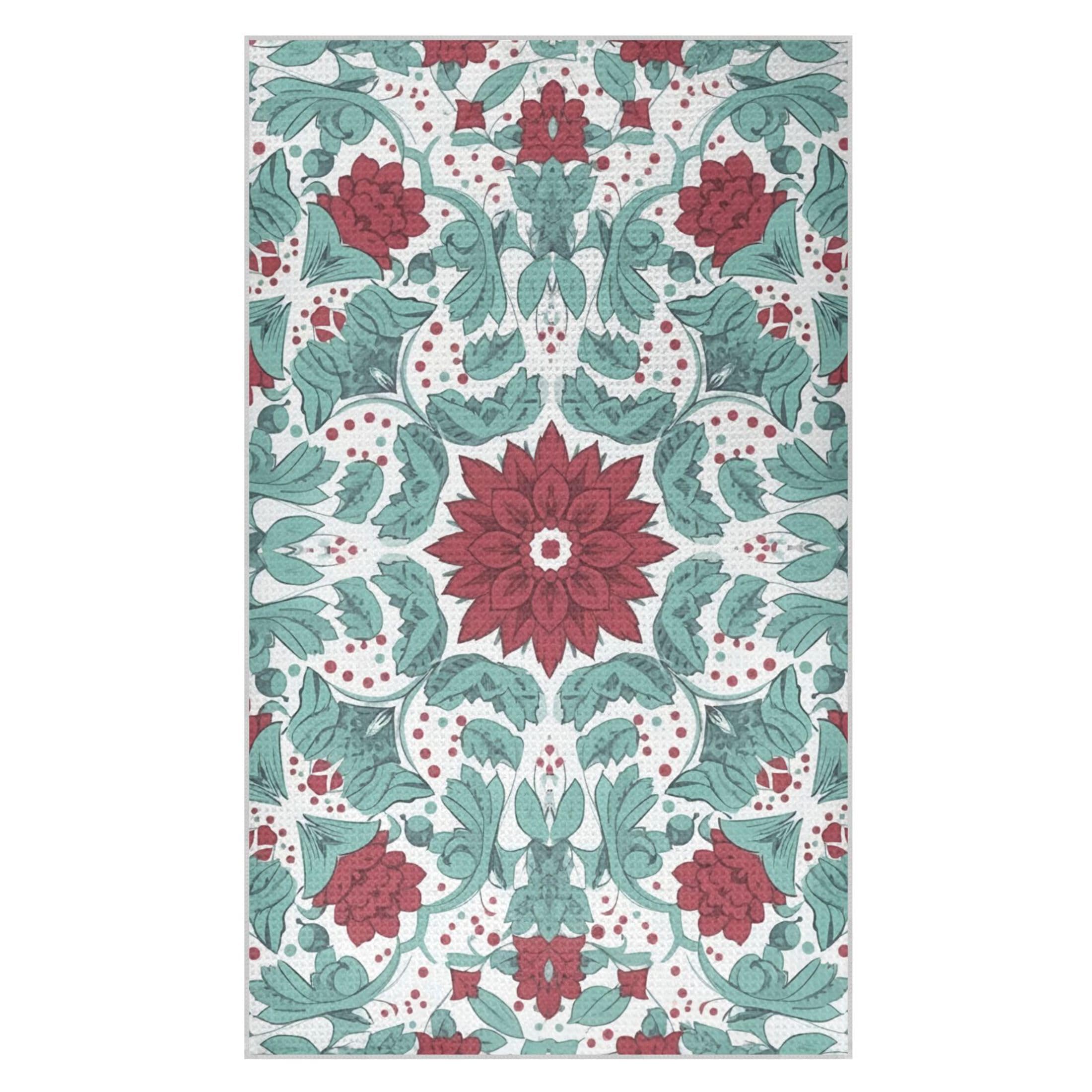 Kutsu Mandala Flower Waffle Weave Kitchen Towels Absorbent Quick Drying Dish Towels for Kitchen, Decorative Tea Towel, 18x30 in