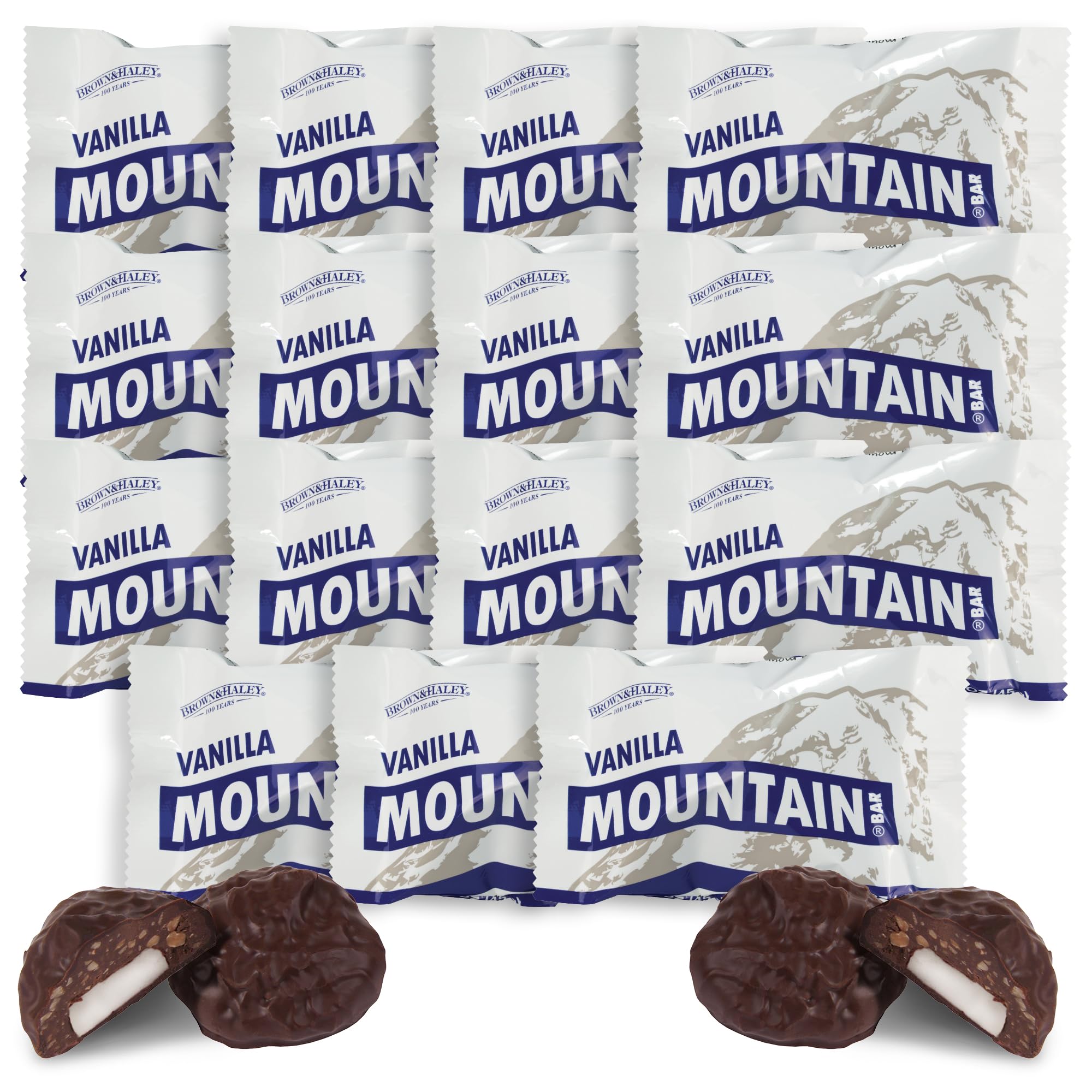 Almond Roca Case of 15 Vanilla Mountain Bars - 1.6oz Individually Wrapped Chocolate Candy Bite Size Bars - Chocolate Candy with Peanuts Pieces and Creamy Vanilla Center