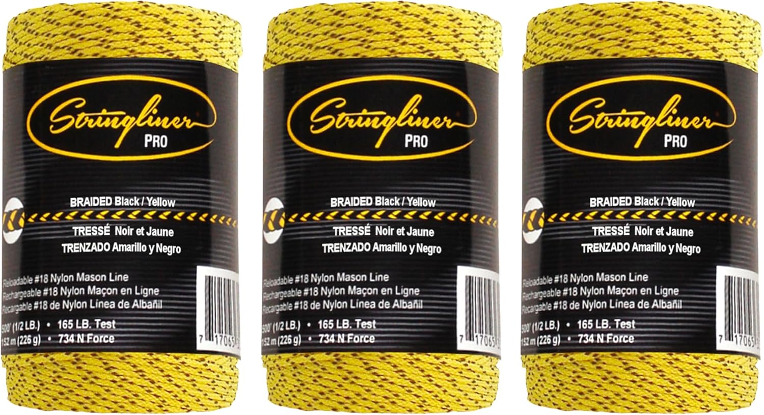 35492 Mason’s Line Replacement Rolls – 1/2 Lb. #18 Construction Replacement Roll Braided Black/Yellow 500'. (3 Pack)