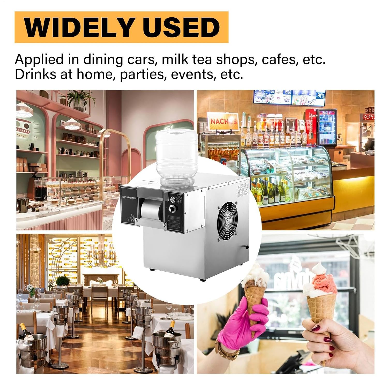 140lbs/24H Commercial Snowflake Ice Maker, Korean Shaved Ice Machine, Snowflake Ice Maker Machine, Snow Cone Maker Machine, Stainless Steel, Speed Adjustable, for Restaurant, Ice Cream, Snack