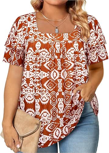 Siddhe Womens Plus Size Tops Loose Fit 3/4 Ruffle Sleeve