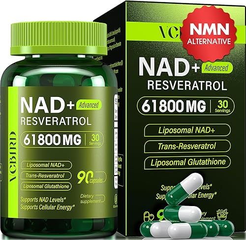 Suplemento liposomal NAD con resveratrol 61800mg por botella - NAD Resveratrol para mujeres y hombres - Suplemento NAD+ de alta pureza de 1200 mg