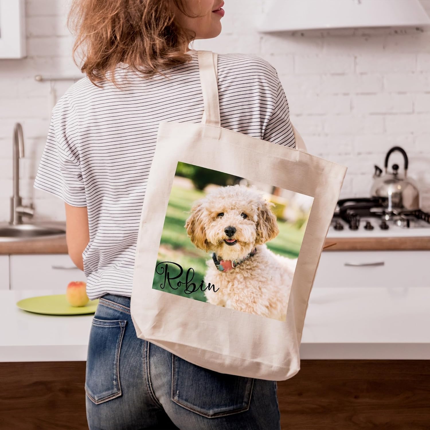 Personalized Name Cotton Tote Bag Custom Canvas Shopper for Women Reusable Grocery Shopping Bag Daily Essentials - Image 6