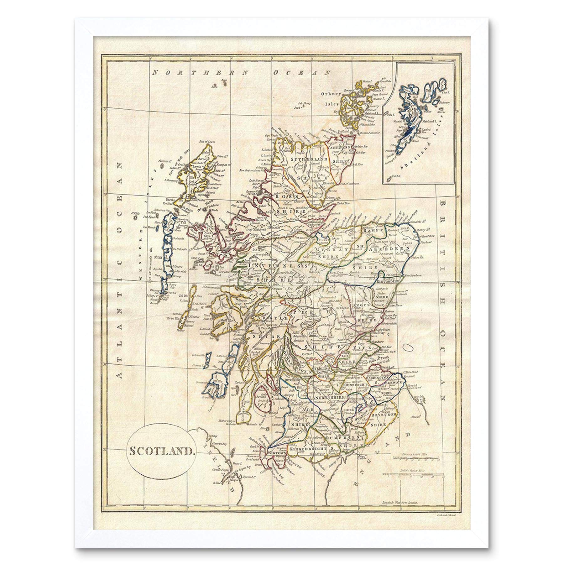 Wee Blue Coo 1799 Clement Cruttwell Map Scotland Vintage Art Print Framed Poster Wall Decor 12X16 Inch