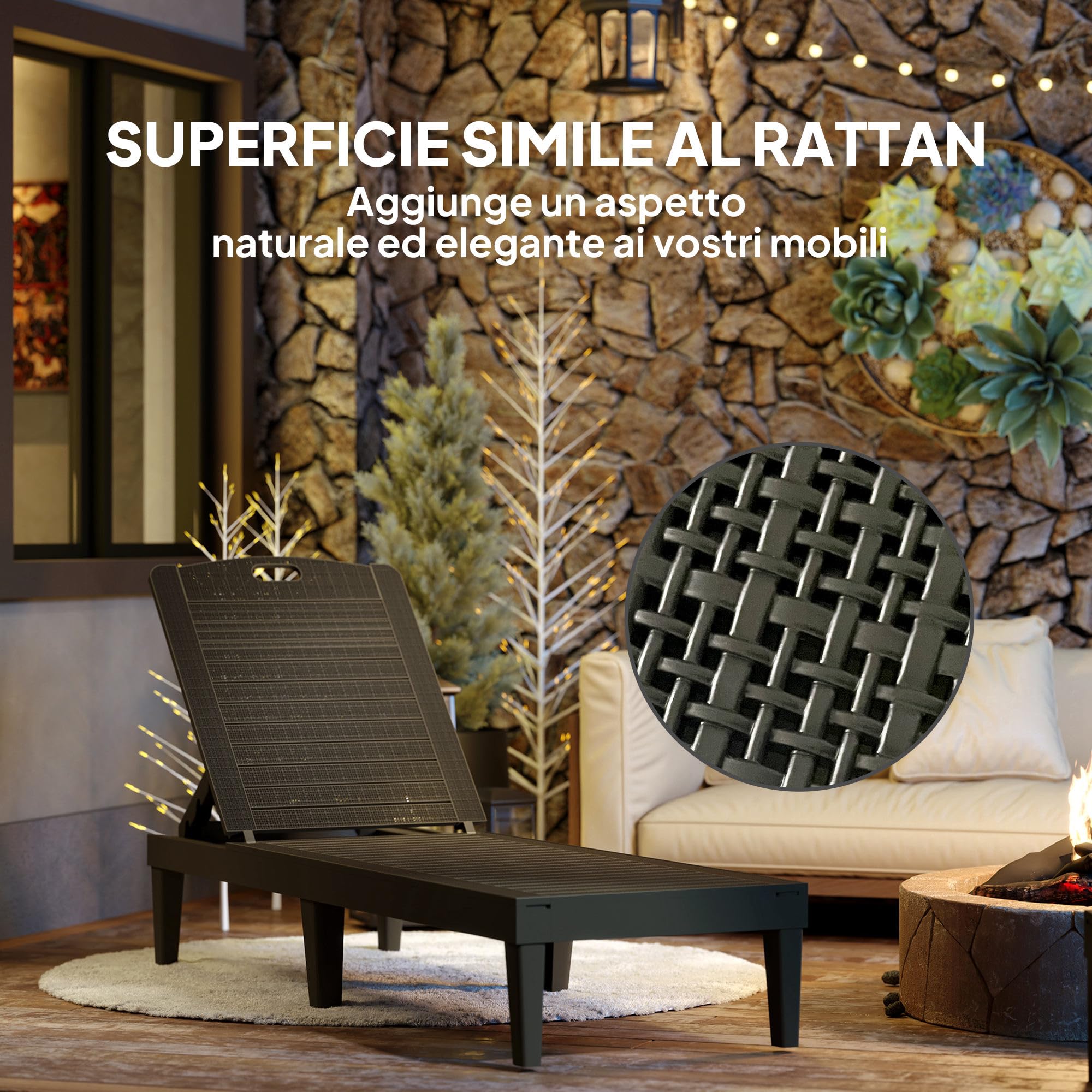 Outsunny Set di 2 Lettini Prendisole da Giardino con Schienale Regolabile su 4 Livelli, Sdraio da Giardino Impermeabile con Effetto Rattan a Doghe in PP, per Spiaggia, Piscina, 56x187x28cm, Nero