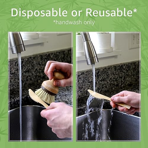 Miniatura 3 de Ibambo Juego de cuchillos 100% de bambú, utensilios de cocina ecológicos (600 cuchillos compostables)  Utensilios de bambú desechables o