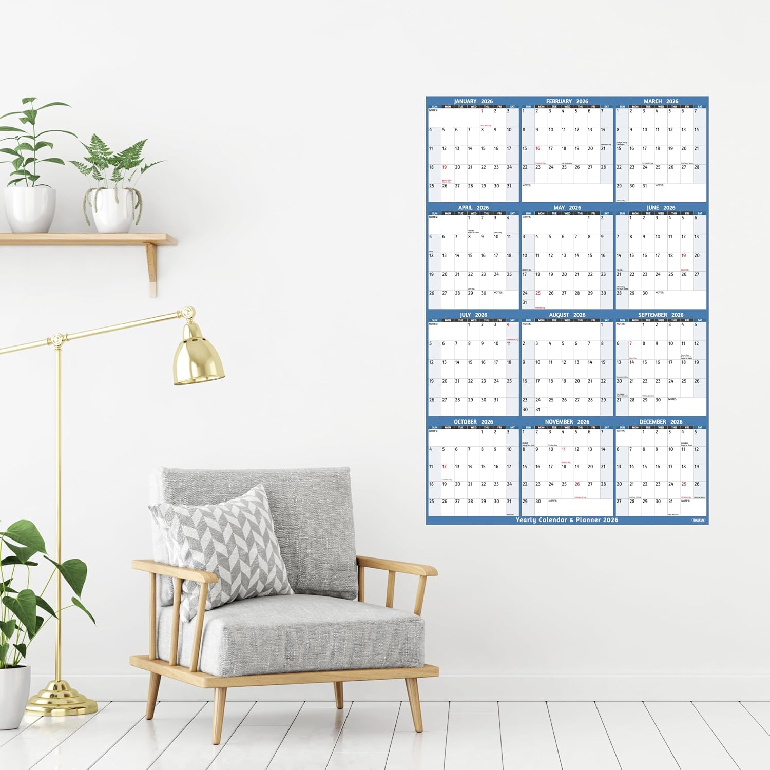 2026 Yearly Wall Calendar - Large Yearly Calendar 2026, Jan 2026 - Dec 2026, 25.2" x 38.2" (Open), 2026 Calendar, Large Wall Calendar 2026, Full Year Paper with Notes, Thicker Paper - Light blue - Image 6