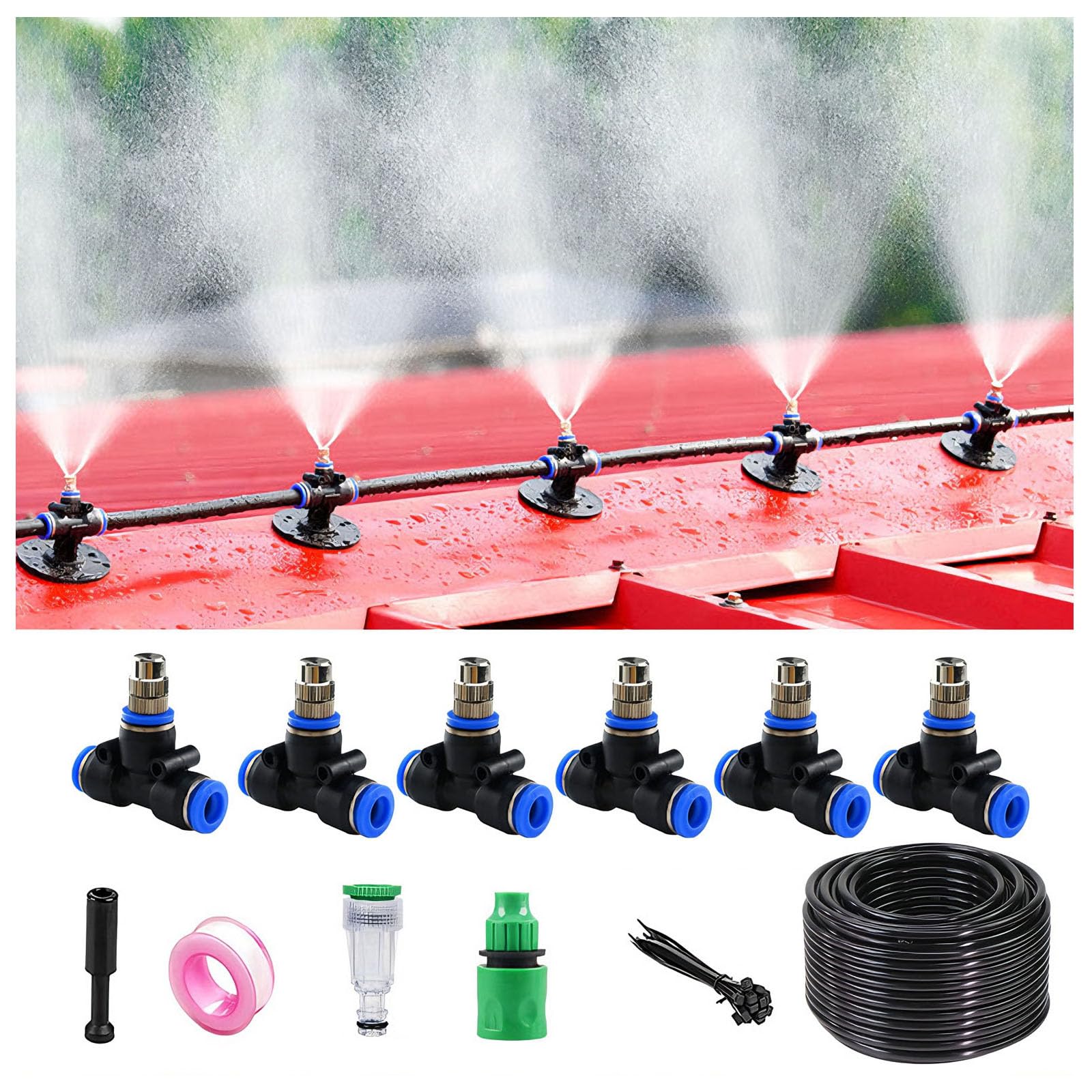 Kit di irrigazione a goccia per sistema di irrigazione automatico da giardino con ugelli atomizzatori e tubi per orto da giardino in serra nero 50m 912 pipe + 50 sets of quick-connect fittings