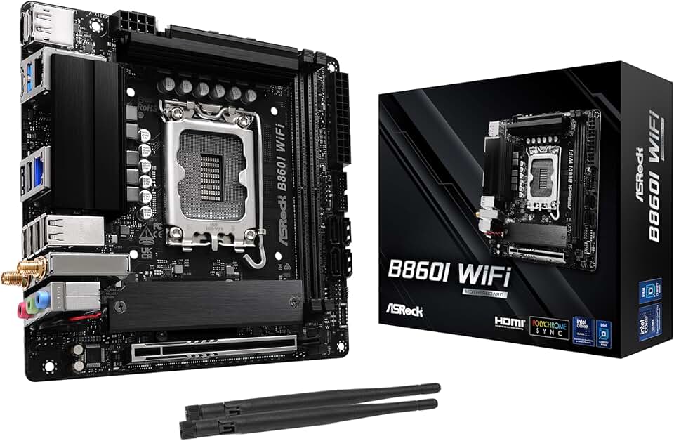 ASRock Placa mãe Intel Core Ultra B860 LGA1851 B860I WiFi 6E DDR5 8933 MHz 128GB M.2 Mini ITX SATA3 6.0 Gb/s PCIe 5.0