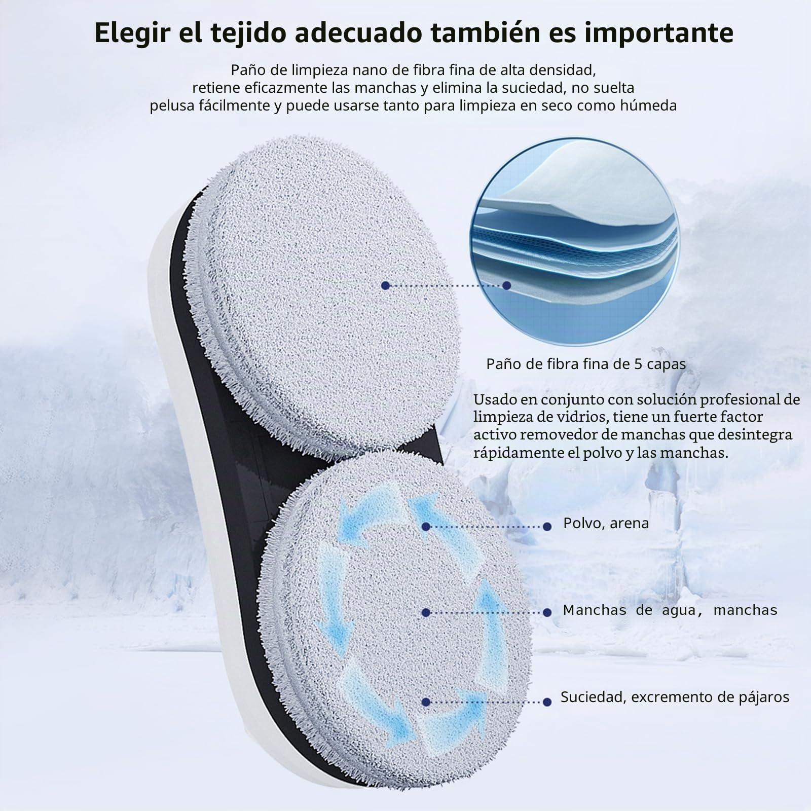 Limpiador de ventanas robótico, 5600 Pa de succión, limpiador de ventanas automático, sistema de seguridad, navegación inteligente, control remoto, para todas las superficies lisas, con 10 paños (C)