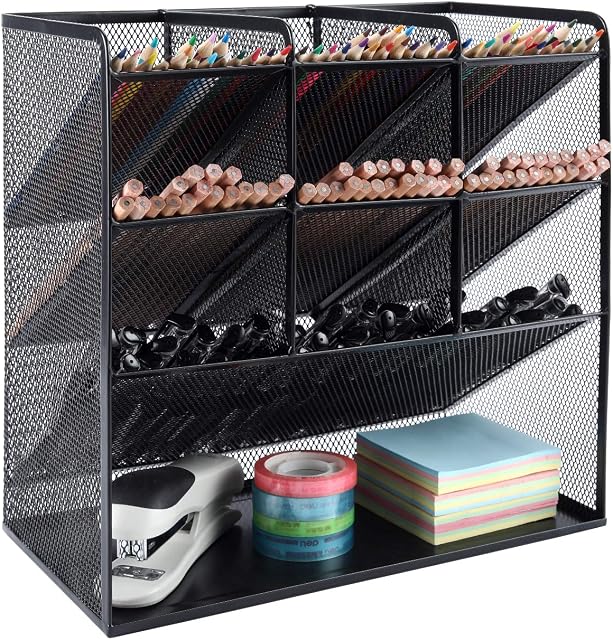 EasyPAG Office 4 Tier Mesh Desk Tidy Pen Storage Pencil Holder Desktop Versatile Stationery Organiser,Black