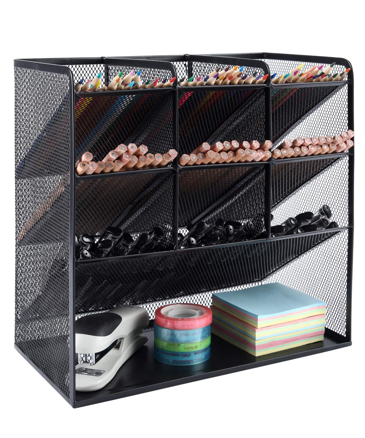 Easypag Black Office 4 Tier Mesh Desk Tidy Pen Storage Pencil Holder Desktop Versatile Stationery Organiser,