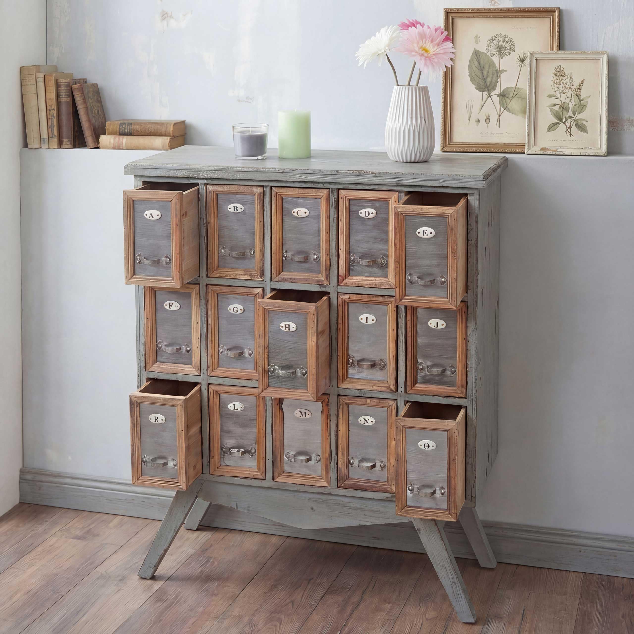 Mendler Apotheker-Schrank HWC-A43, Tanne Holz massiv Vintage 94x73x32cm