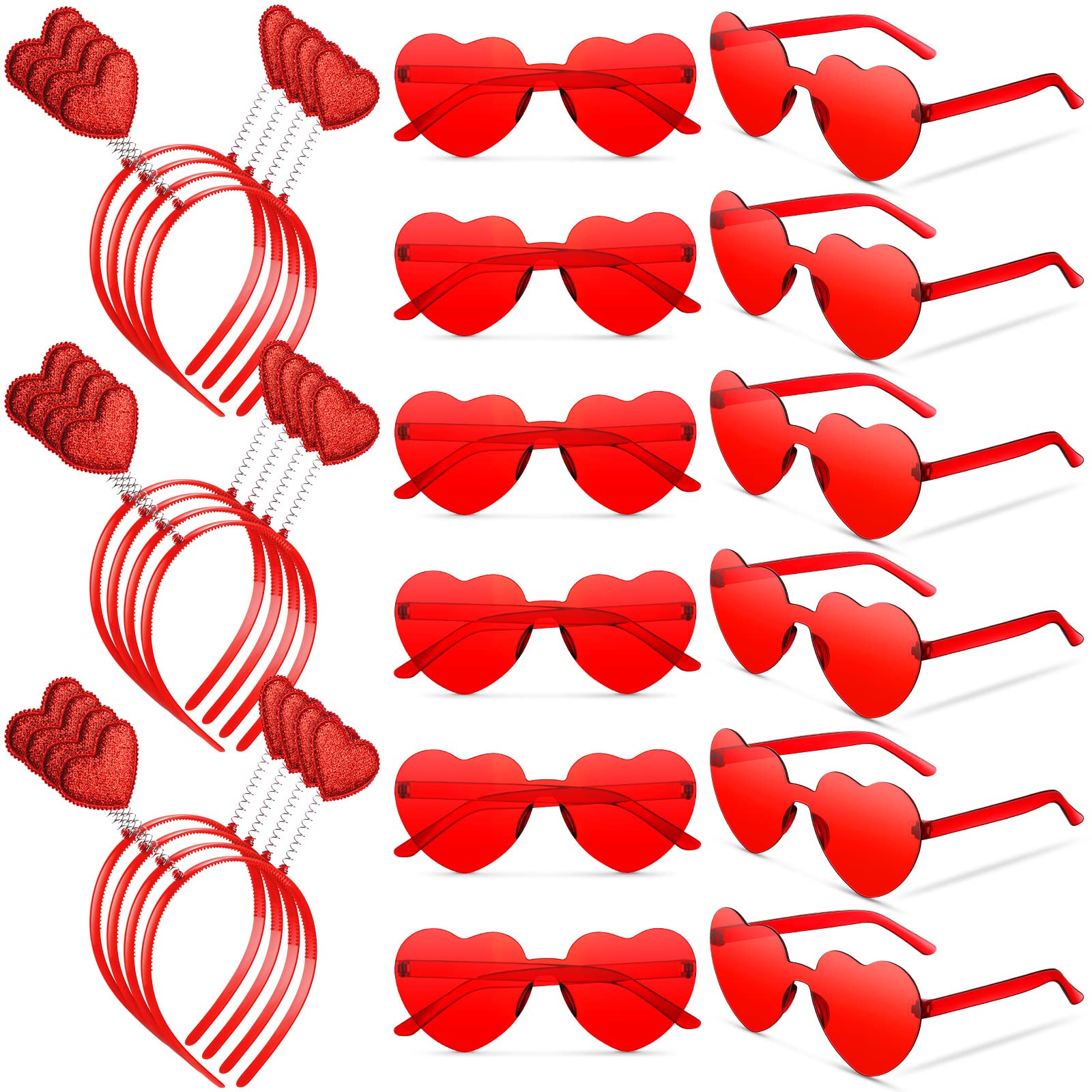 MTLEE 24 Pcs Valentines Heart Head Boppers Headbands and Heart Shape Sunglasses Valentines Party Supplies Wedding Photo Prop