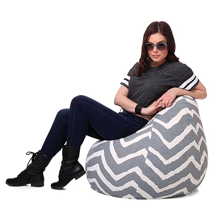 Style Homez Classic Cotton Canvas Stripes Printed Bean Bag XL Size Filled with Beans Fillers (Multicolour)