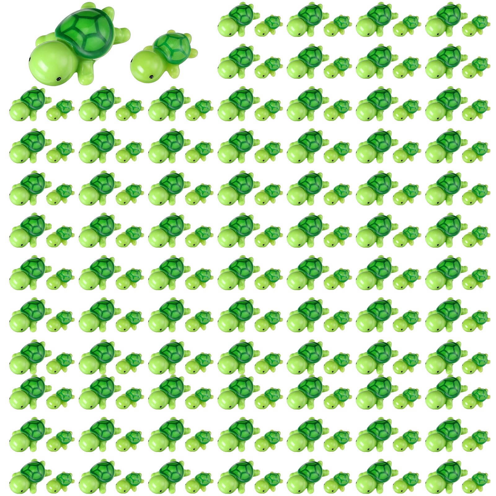 Soaoo 120 Pcs Mini Resin Turtle Figurine Cute Tiny Turtle Statue Mini Sea Creatures Tortoise Miniature Resin Animals for DIY Garden Decoration Cake Home Decor, 2 Sizes(Green)