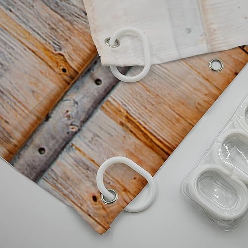 Miniatura 5 de Juego de cortinas de ducha para puerta de granero antiguo con alfombras antideslizantes, tapetes rústicos de madera para puerta de garaje, tapetes