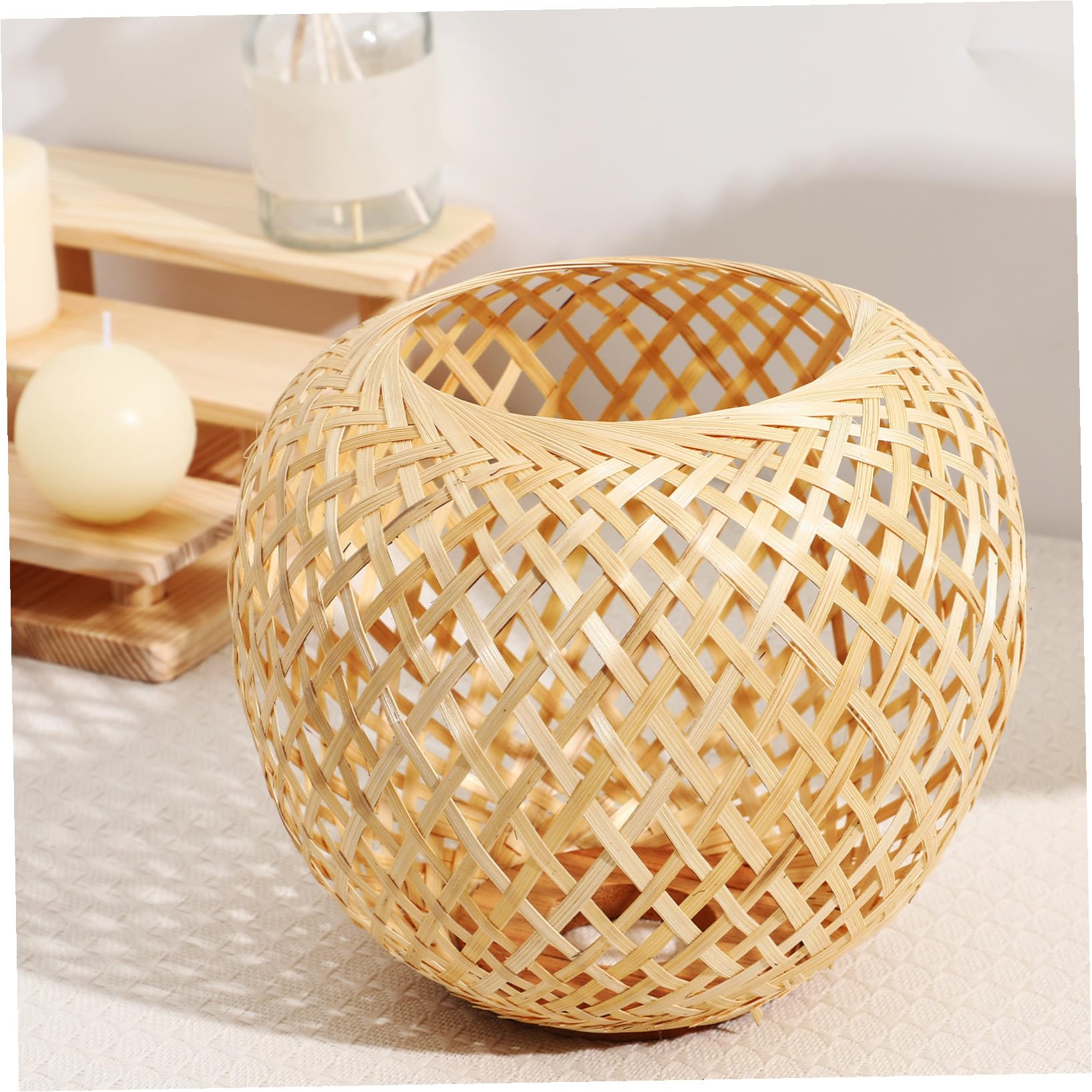 Gatuida Pantalla De Lámpara Tejida De Bambú Natural Tamaño Mediano Sombra Para Lámpara De Techo Iluminación Sin Deslumbramiento Colgantes Decoración Para Sala y Comedor