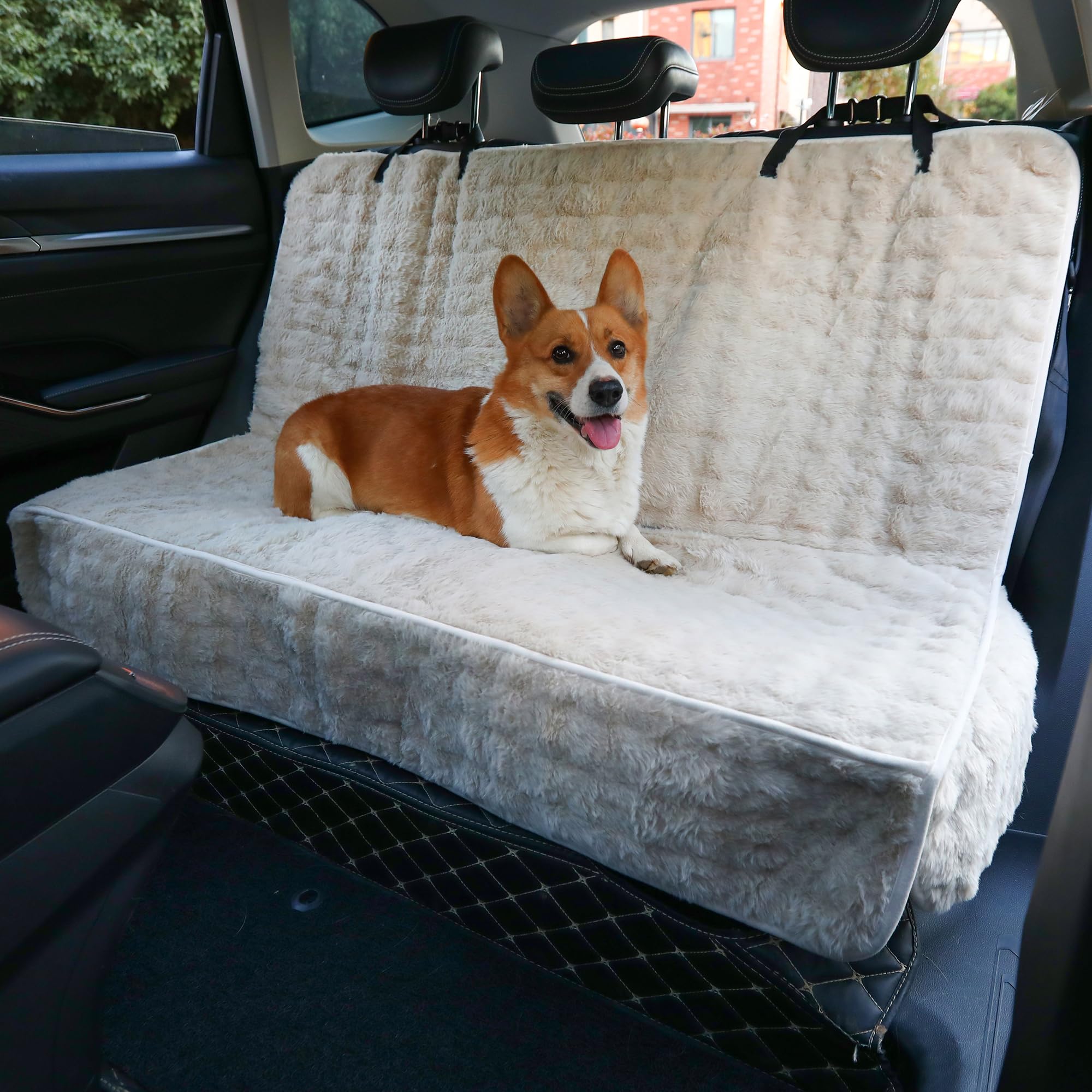 Dog Car Seat Cover, Soft Waterproof Pet Seat Protector (Beige, Rear Seat)